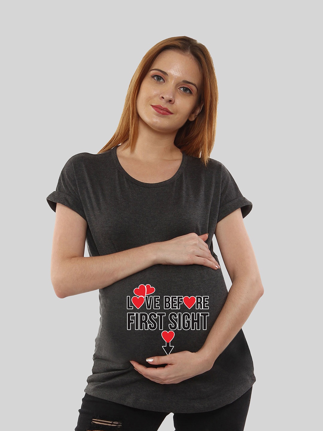 

SillyBoom Typography Printed Dolman Sleeves Cotton Maternity T-shirt, Charcoal