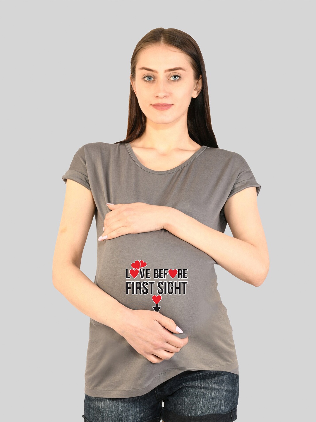 

SillyBoom Typography Printed Maternity Cotton T-shirt, Grey