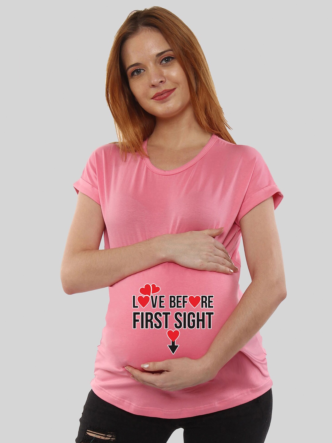 

SillyBoom Typography Printed Dolman Sleeves Cotton Maternity T-Shirt, Pink