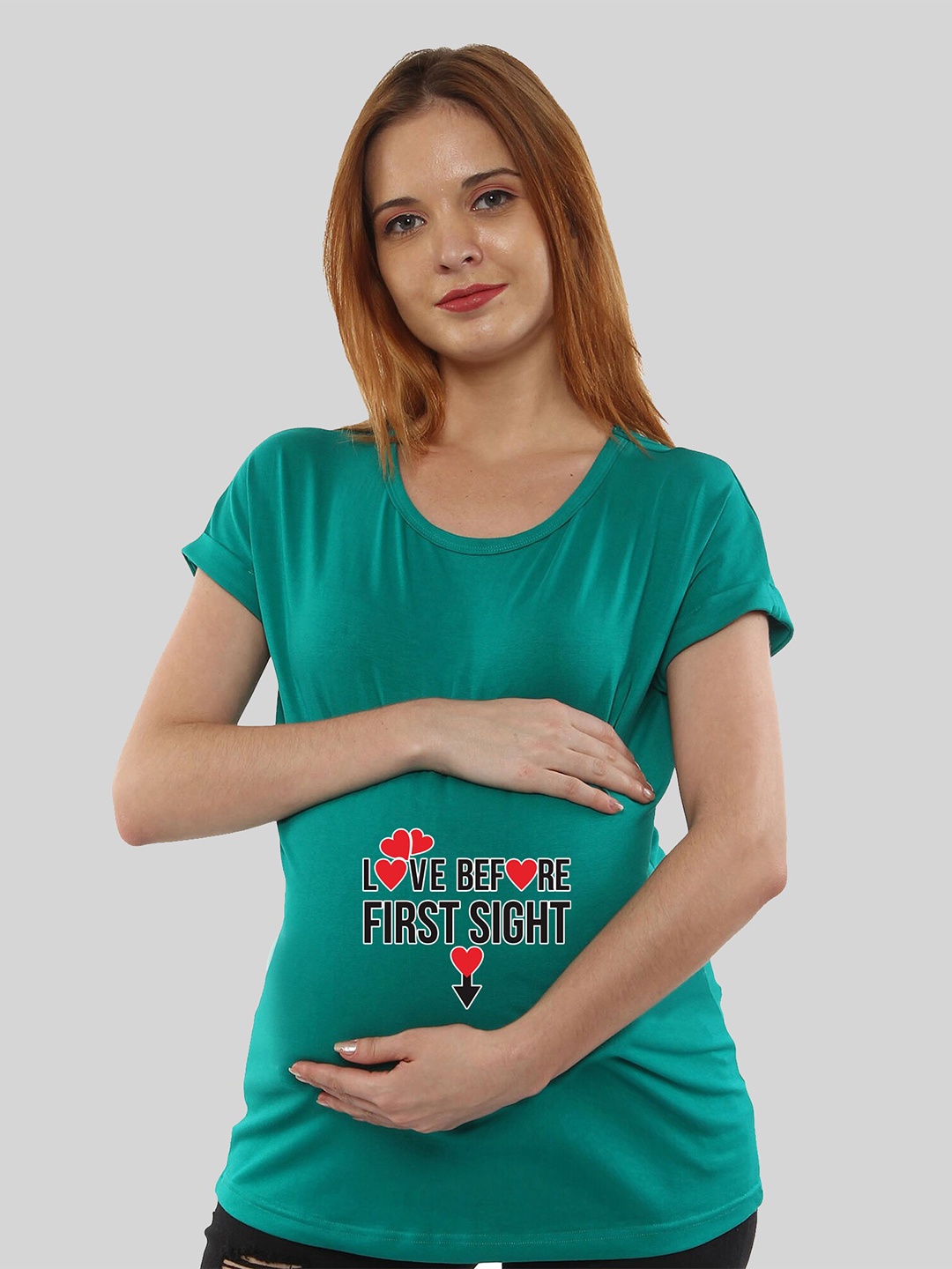 

SillyBoom Typography Printed Extended Sleeves Maternity T-shirt, Teal