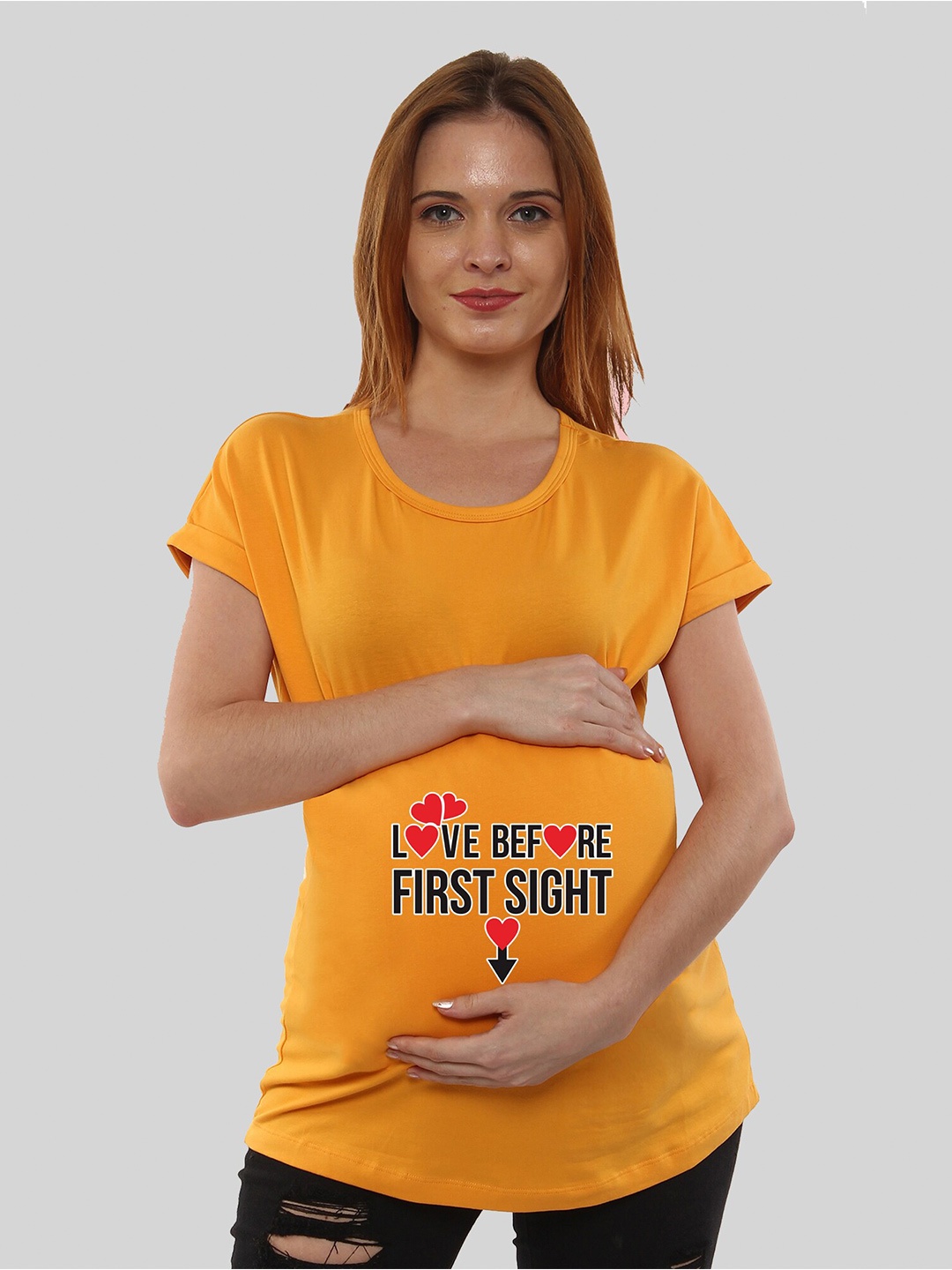 

SillyBoom Typography Printed Extended Sleeves Cotton Maternity T-shirt, Yellow