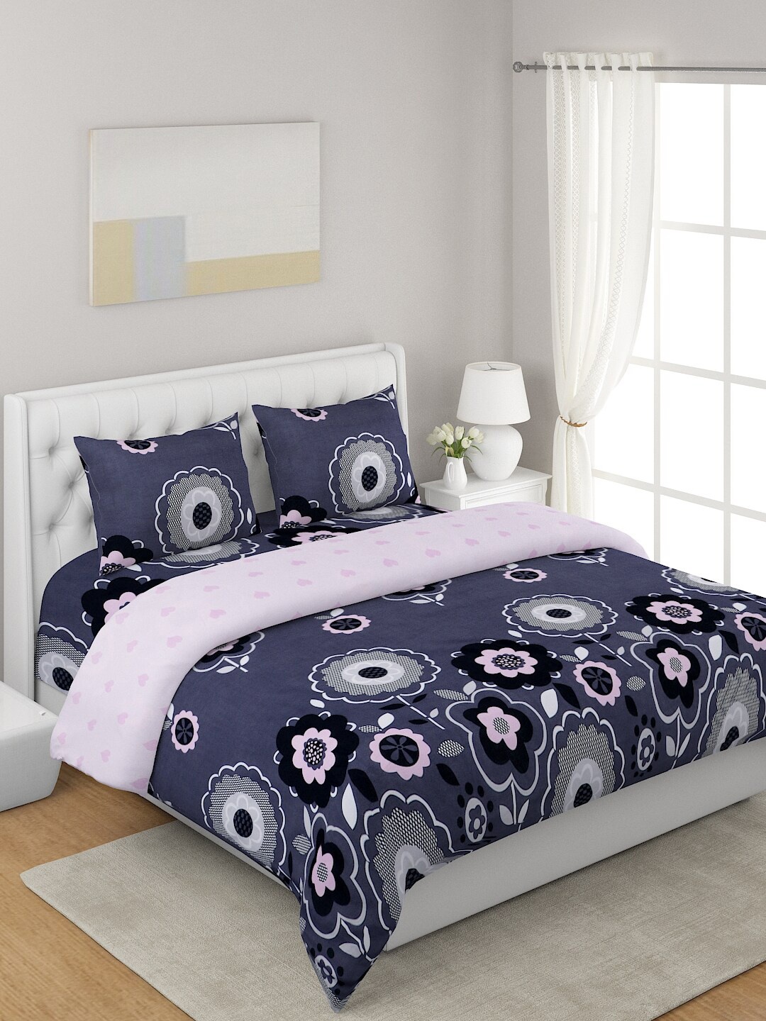 

A Homes Grace Purple & White 4-Pcs Printed Double Queen Bedding Set