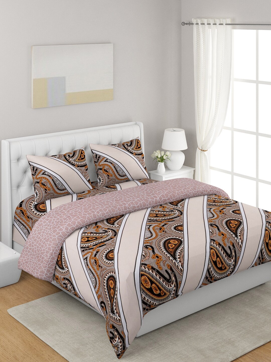 

A Homes Grace 4-Pcs Brown Printed Double Queen Bedding Set