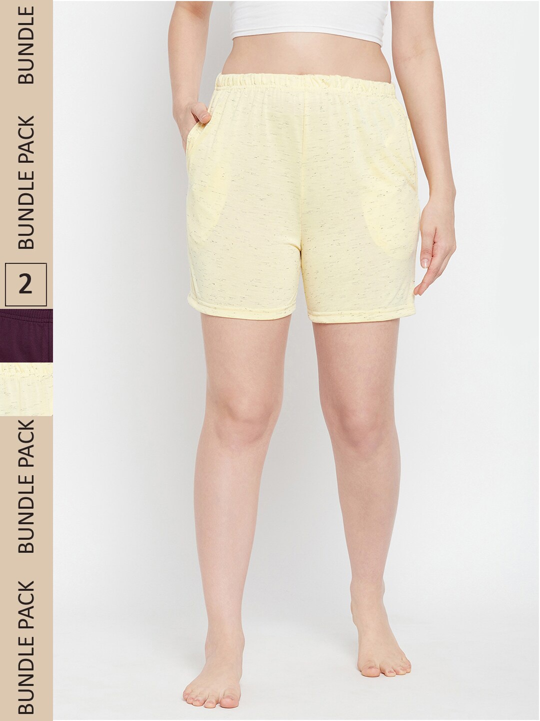 

Clovia Women Pack of 2 Mid-Rise Cotton Lounge Shorts, Yellow