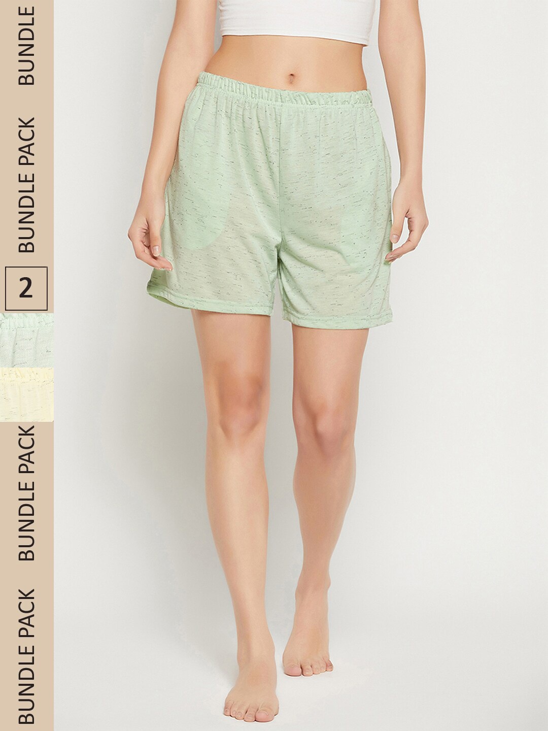 

Clovia Women Pack Of 2 Mid-Rise Cotton Lounge Shorts, Sea green