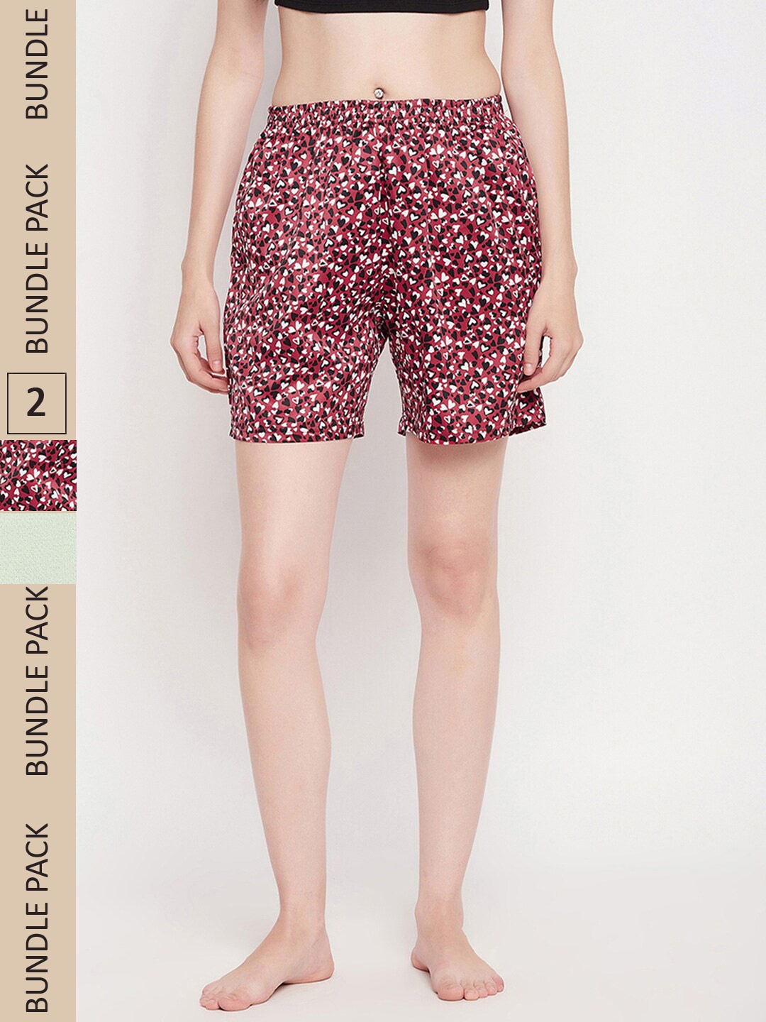 

Clovia Women Pack Of 2 Mid-Rise Printed Lounge Shorts, Maroon