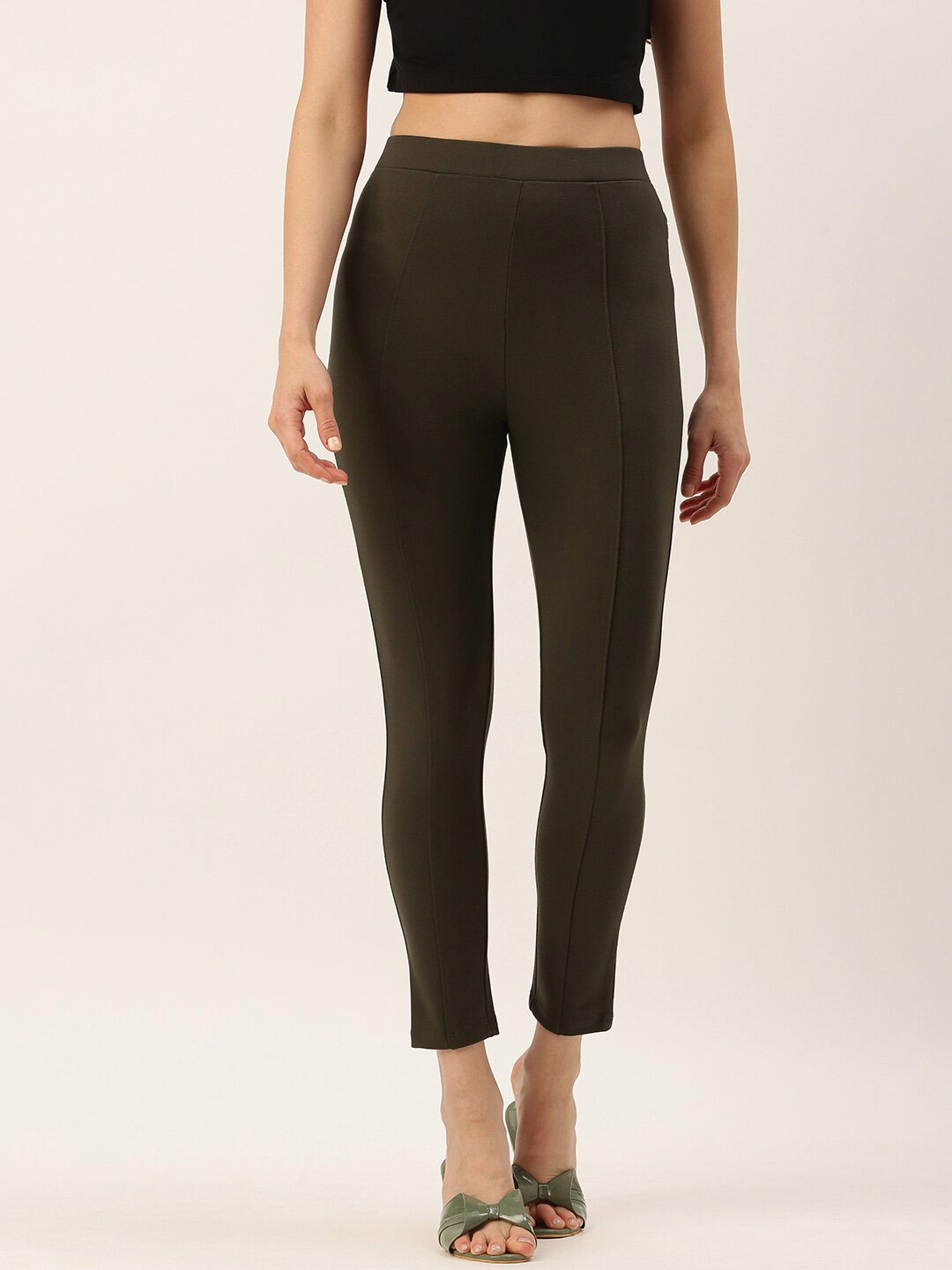 

De Moza Women Skinny Fit Slip-On Treggings, Olive