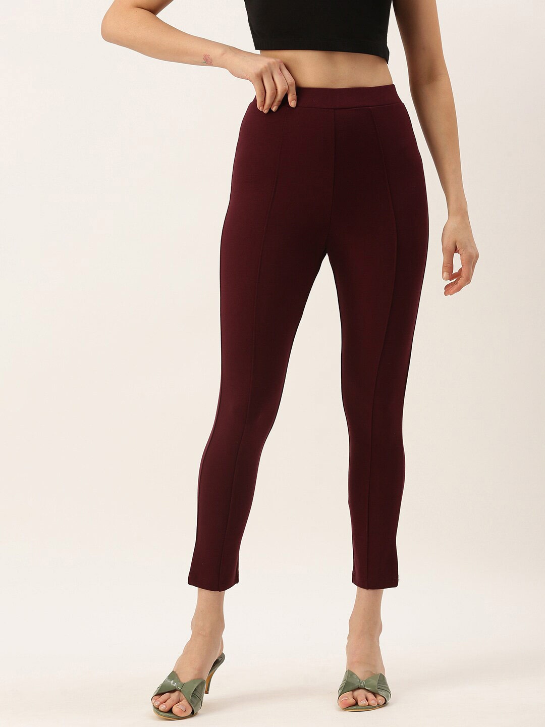 

De Moza Women Skinny Fit Slip-On Treggings, Burgundy