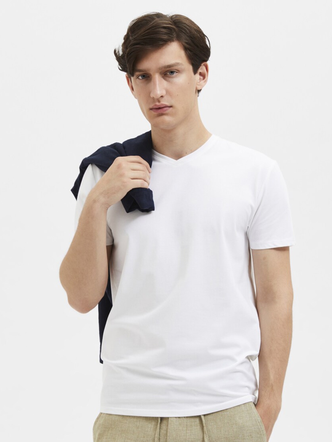 

SELECTED V-Neck Organic Cotton T-shirt, White