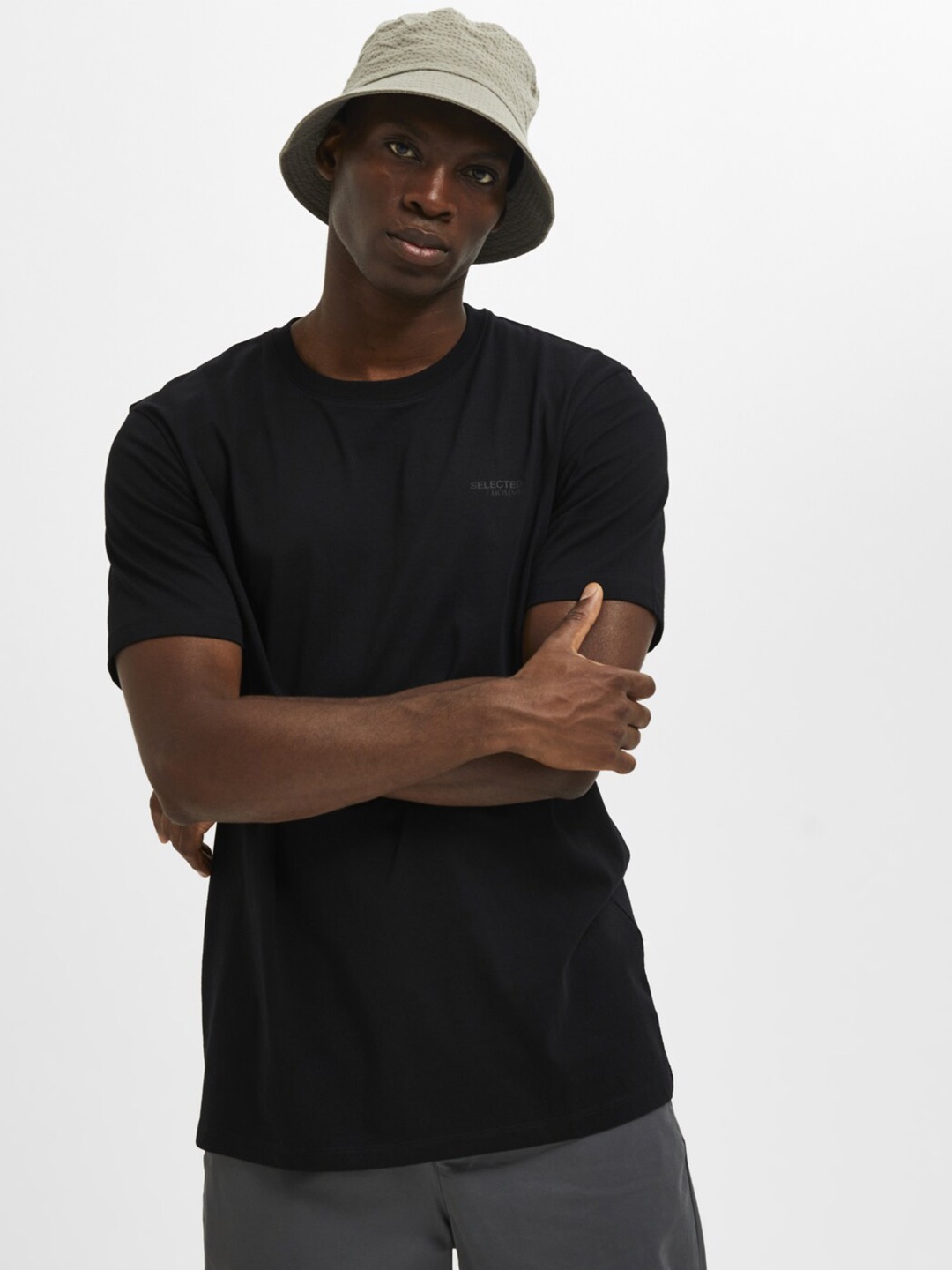 

SELECTED Organic Cotton Knitted T-shirt, Black