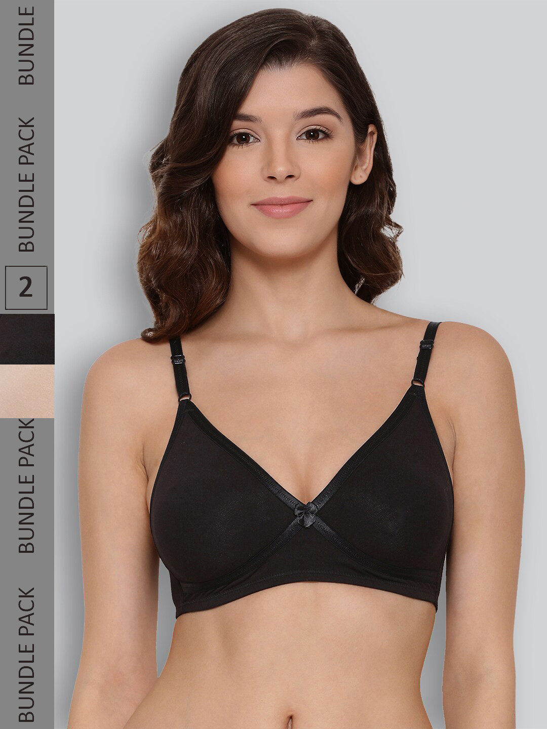 

LYRA Pack Of 2 Combed Cotton Seamless Cross Over Moulded Bra, Black