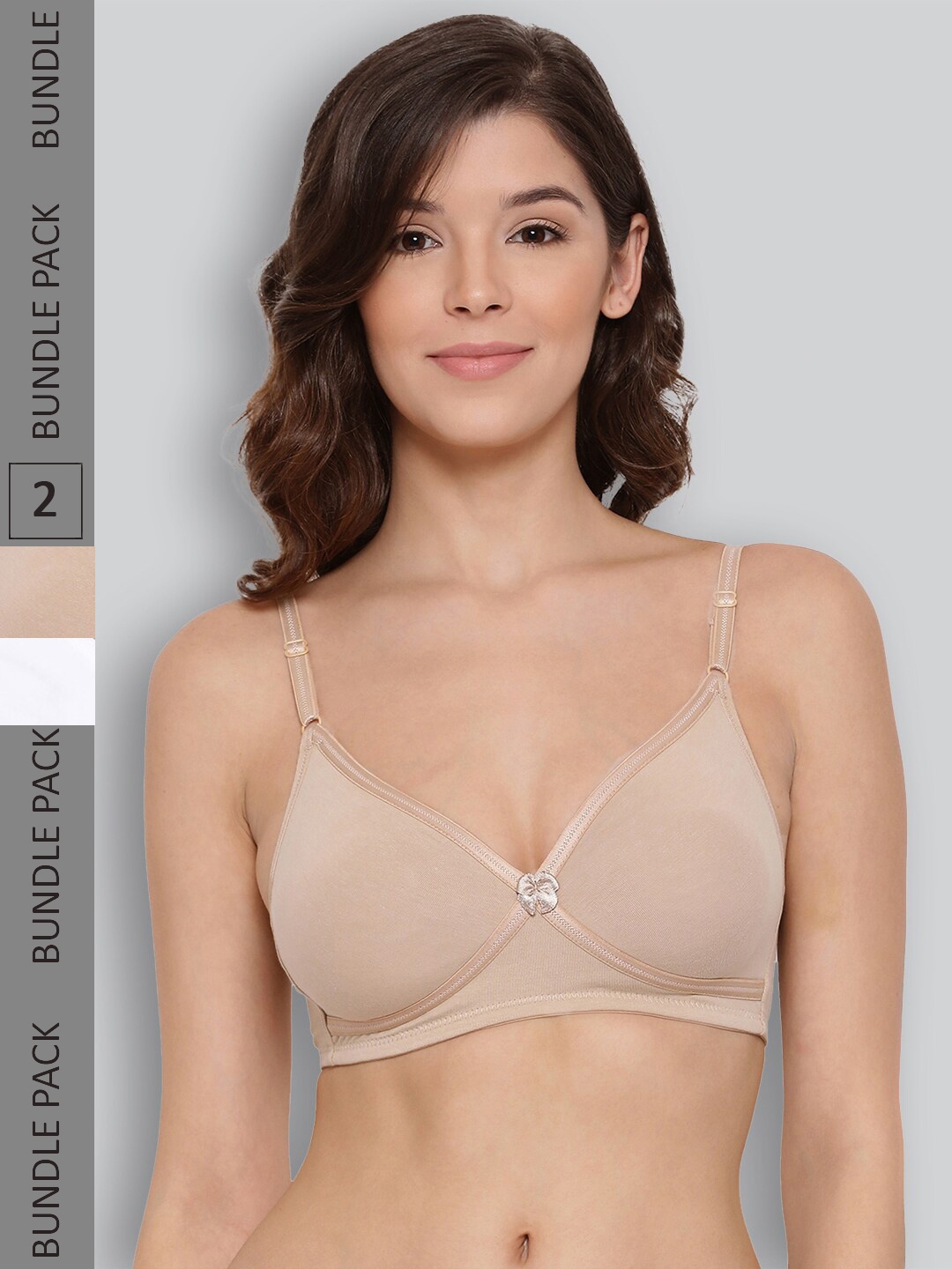 

LYRA Pack Of 2 Combed Cotton Seamless Cross Over Moulded Bra, Beige