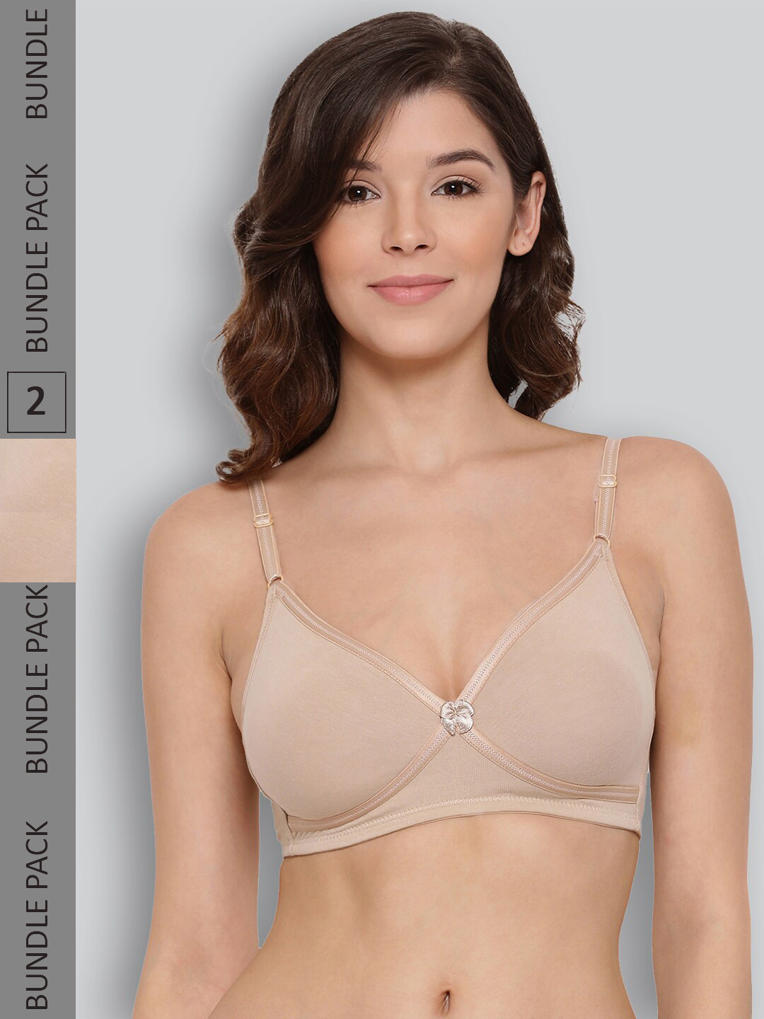 

LYRA Pack Of 2 Combed Cotton Seamless Cross Over Moulded Bra, Beige