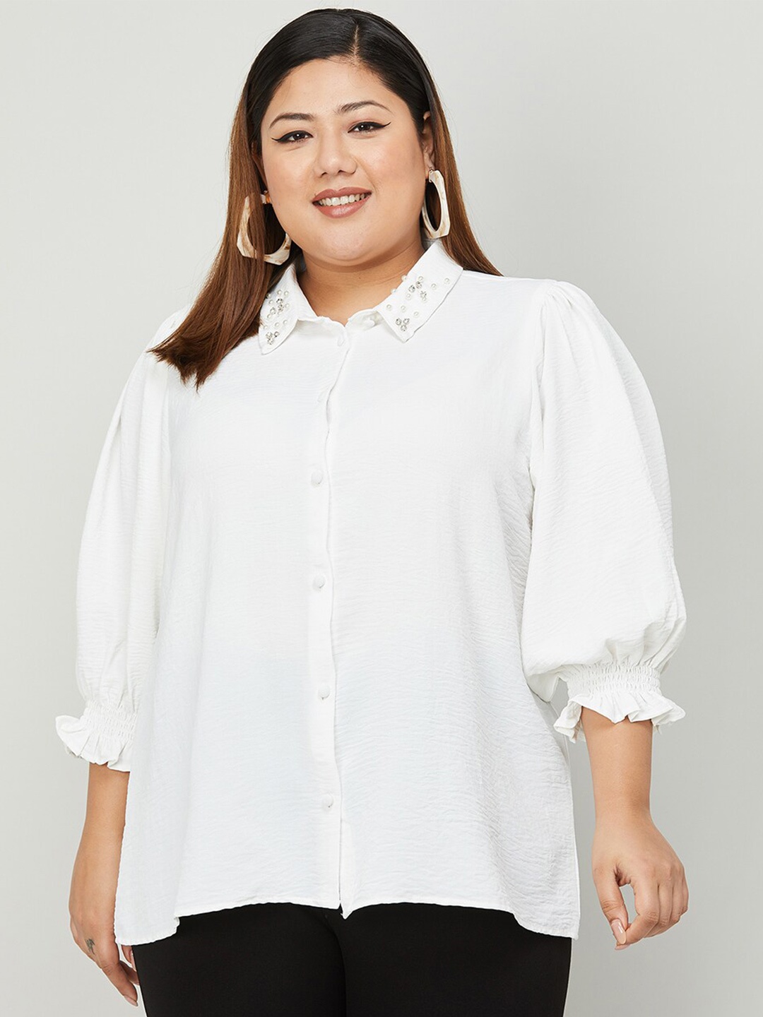 

Nexus by Lifestyle Plus Size Women Puff Sleeves Shirt Style Top, White