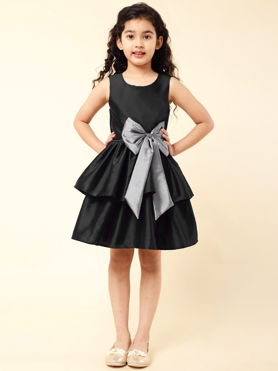 

A.T.U.N. Girls Layered Bow Fit & Flare Dress, Black