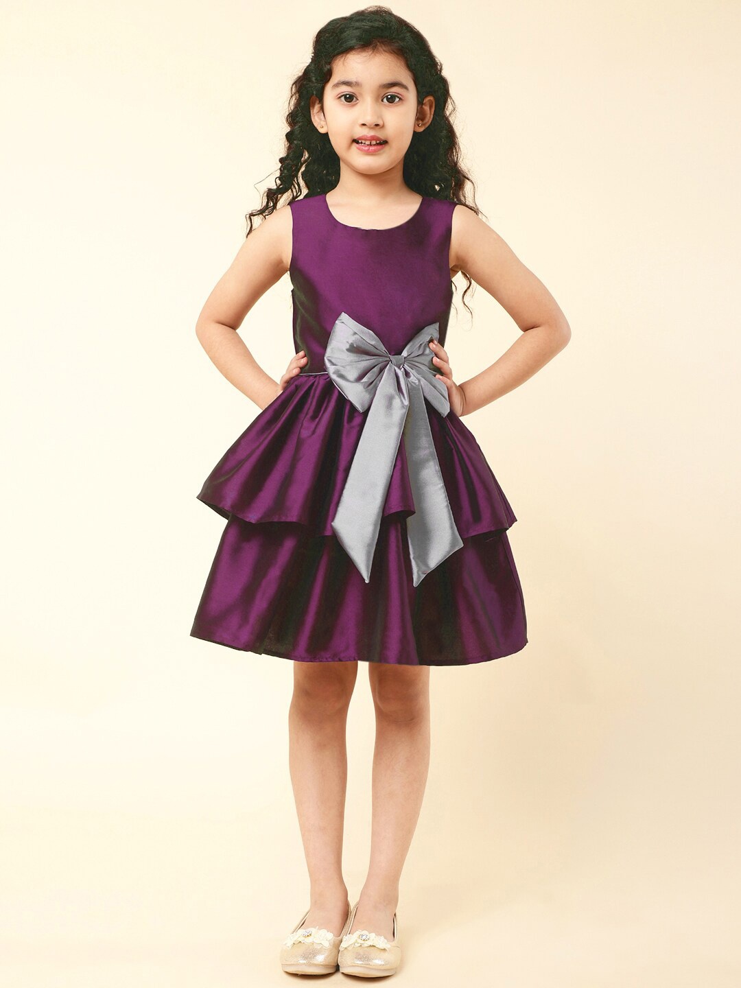 

A.T.U.N. Bow Detail Layered Dress, Burgundy