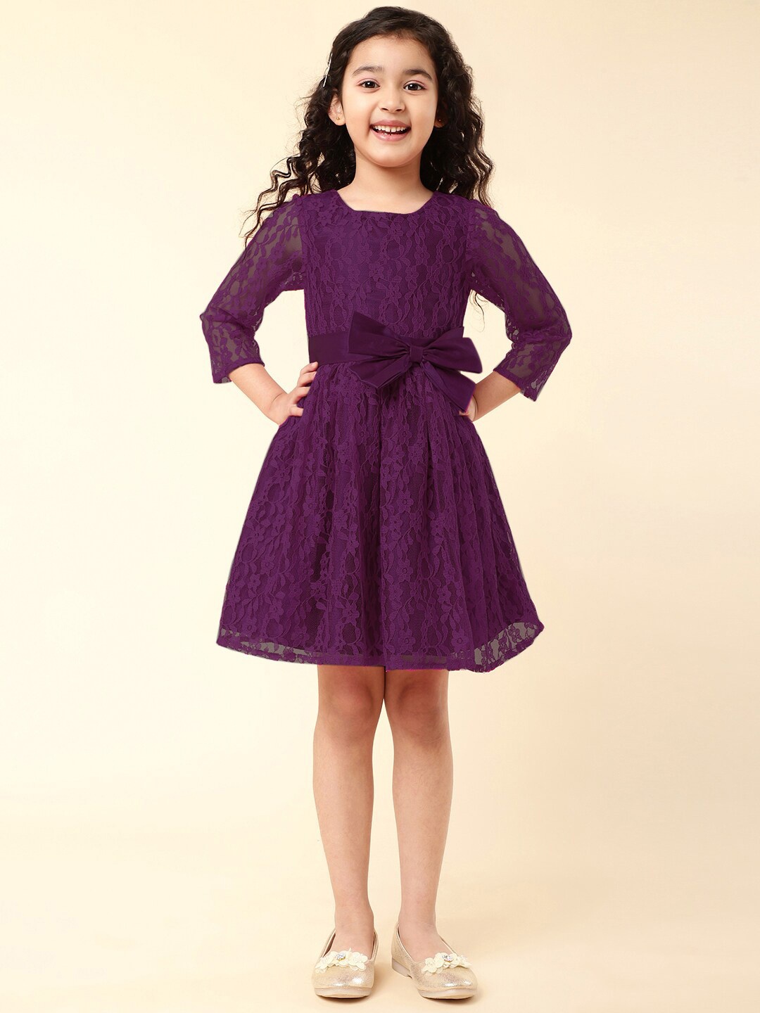 

A.T.U.N. Girls Self Design Lace Fit & Flare Dress, Burgundy
