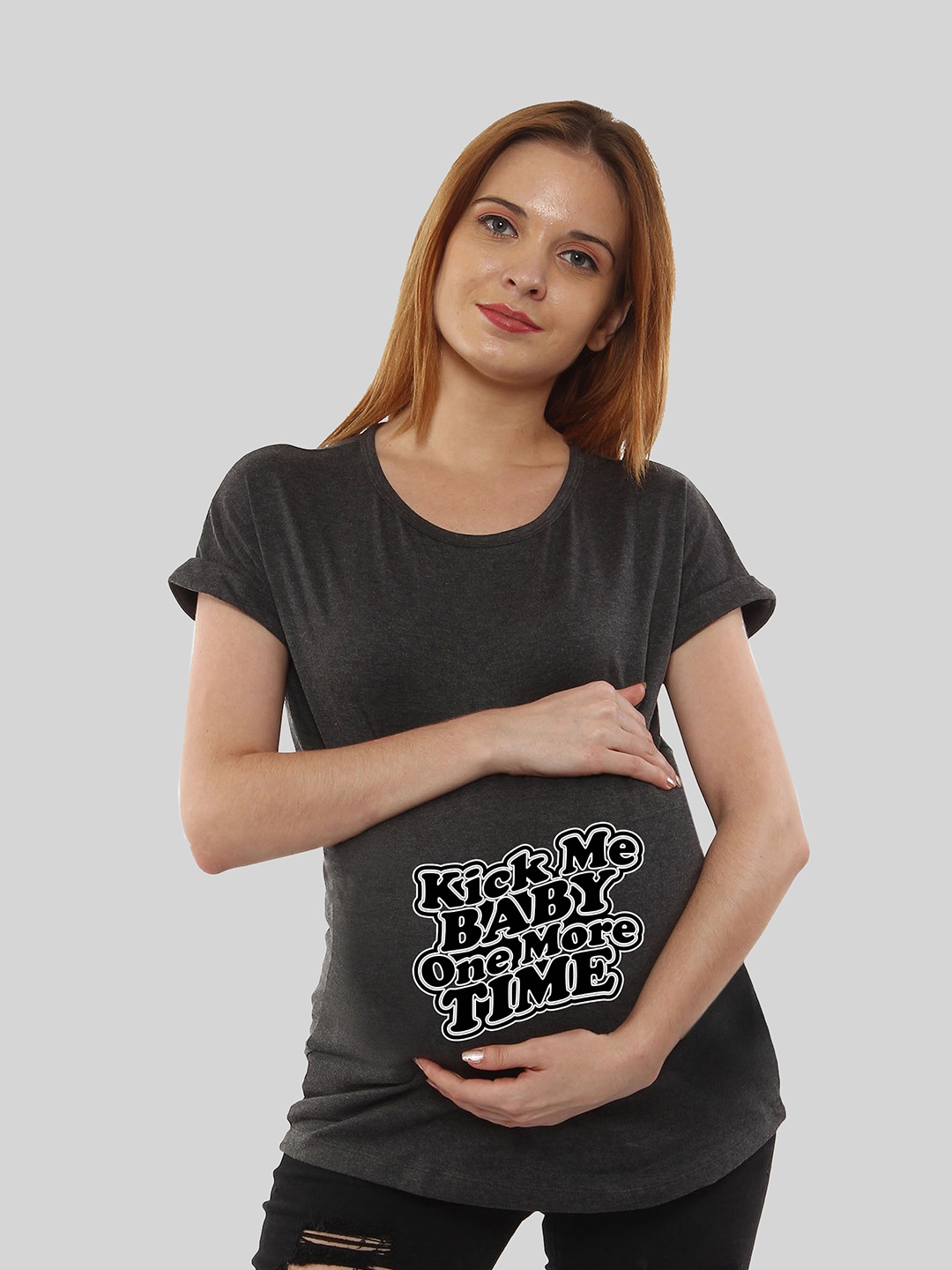 SillyBoom Women Charcoal Printed T-shirt