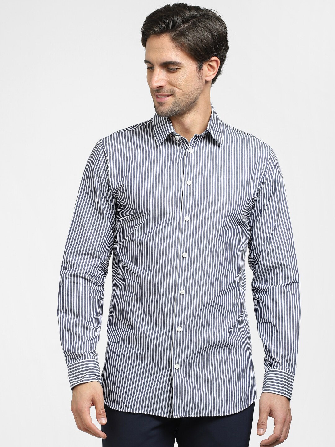 

SELECTED Slim Fit Vertical Stripes Striped Cotton Casual Shirt, Grey
