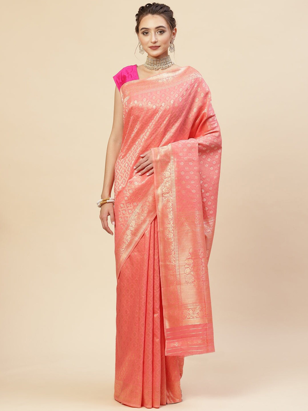 

Meena Bazaar Woven Design Ethnic Motif Saree, Peach