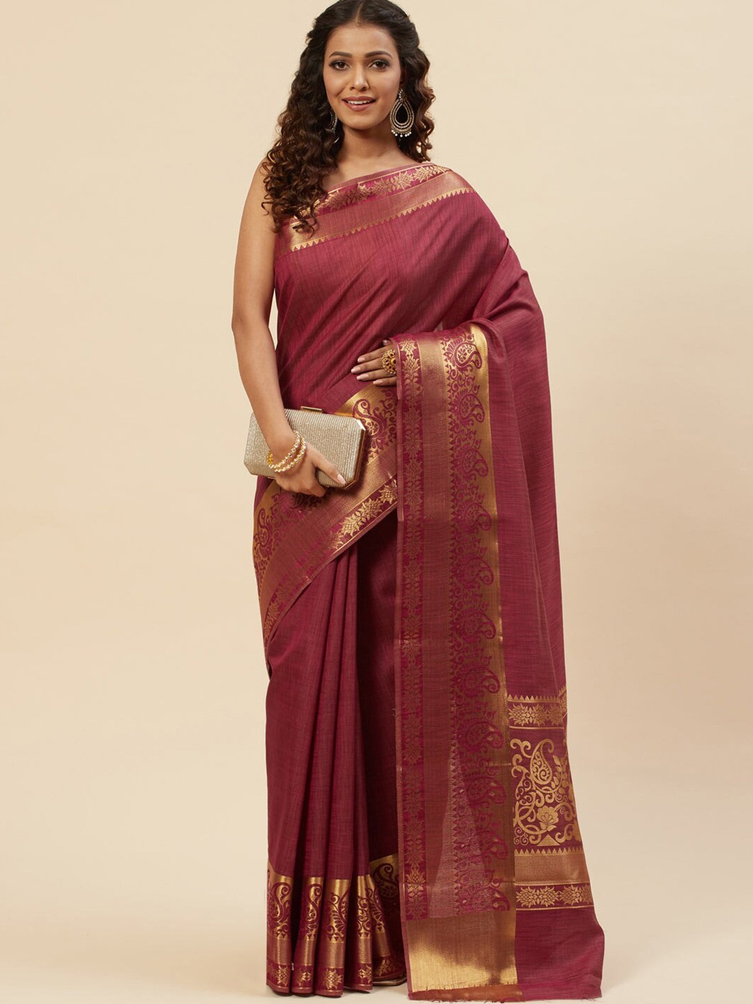 

Meena Bazaar Woven Design Zari Saree, Burgundy