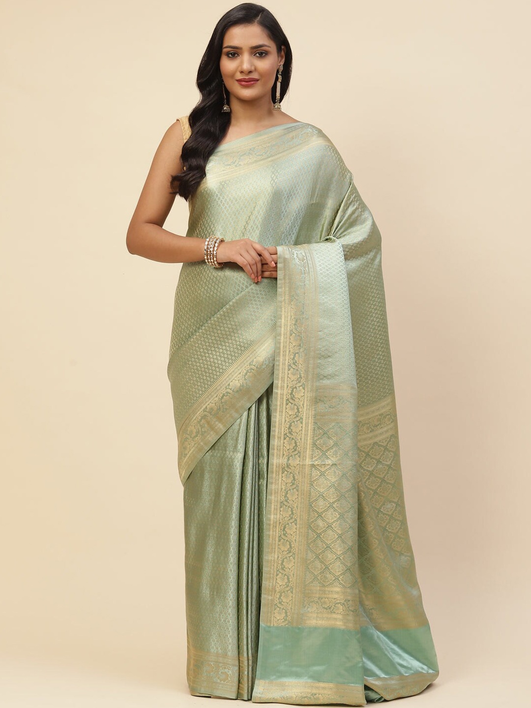 

Meena Bazaar Woven Design Satin Saree, Green
