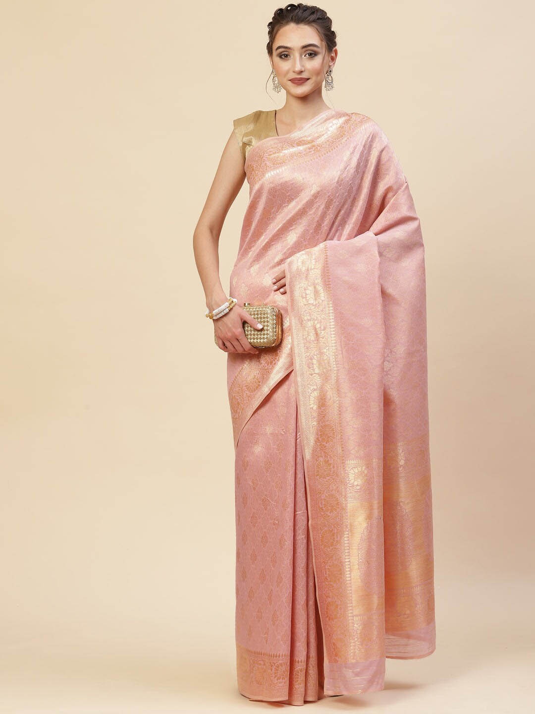 

Meena Bazaar Ethnic Motif Woven Design Saree, Pink