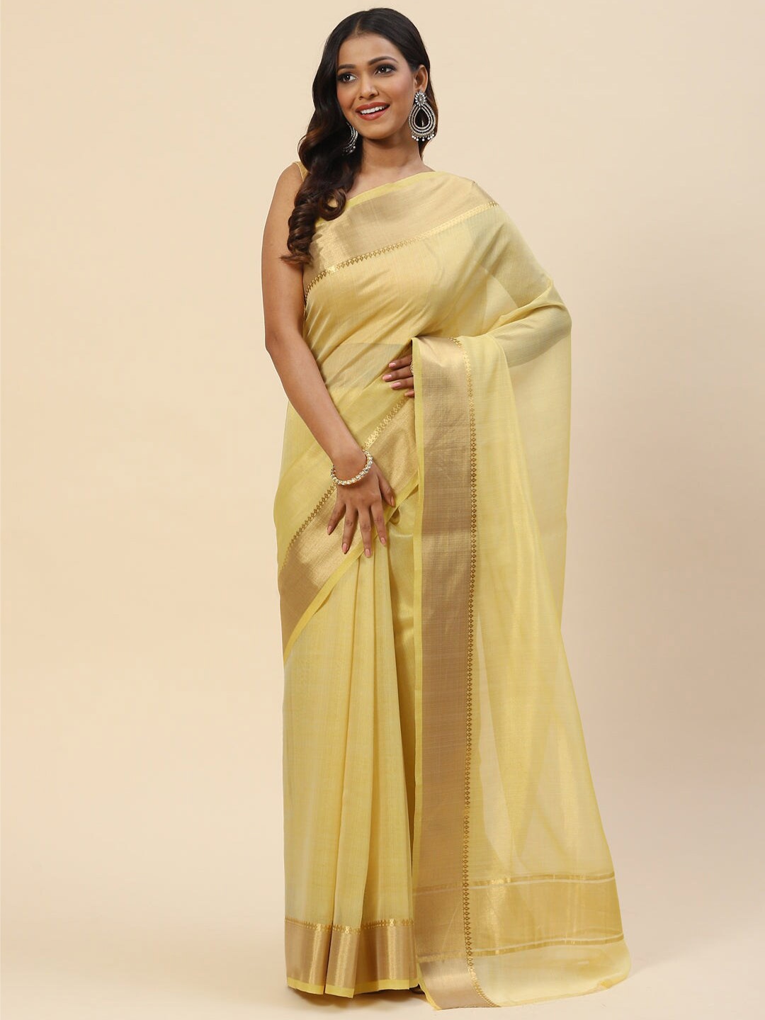

Meena Bazaar Zari Art Silk Saree, Yellow