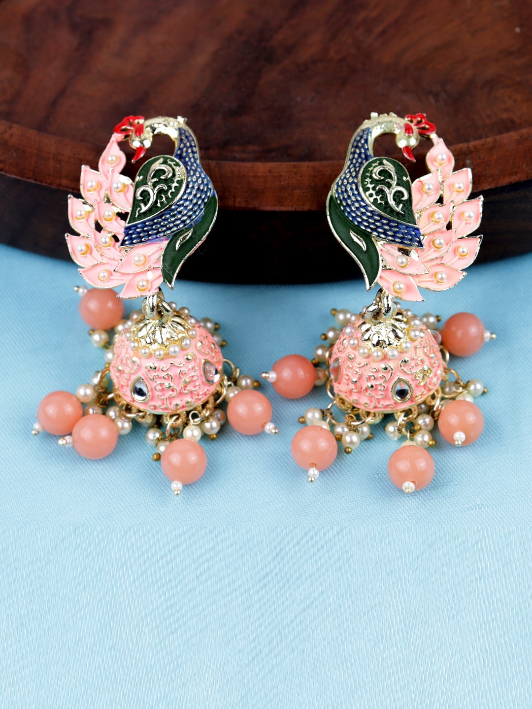 

Krelin Gold-Plated Beaded Peacock Design Jhumkas, Orange