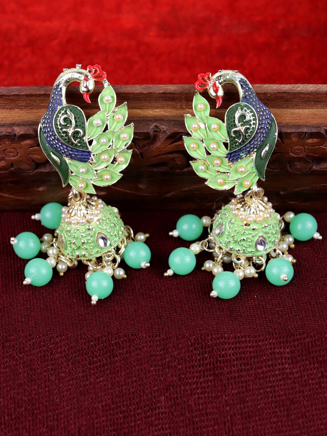 

Krelin Gold-Plated Peacock Shaped Jhumkas, Green