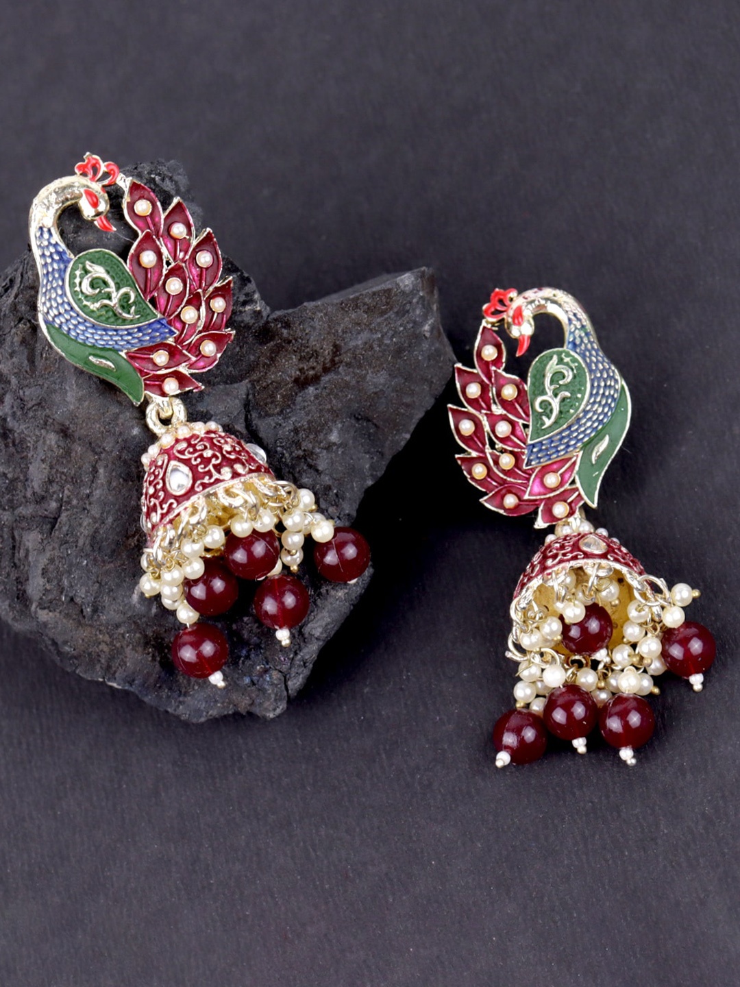 

Krelin Gold-Plated Classic Jhumkas Earrings, Maroon