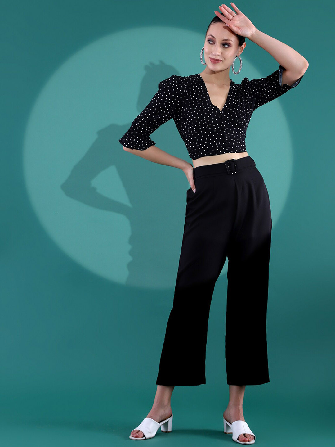 

KASSUALLY Polka Dot Printed Top And Straight Trouser Co-Ords, Black