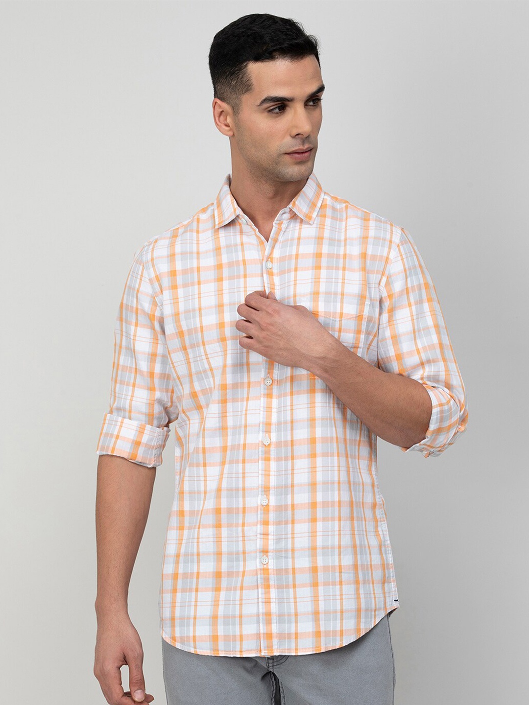 

Fame Forever by Lifestyle Tartan Checked Cotton Casual Shirt, White