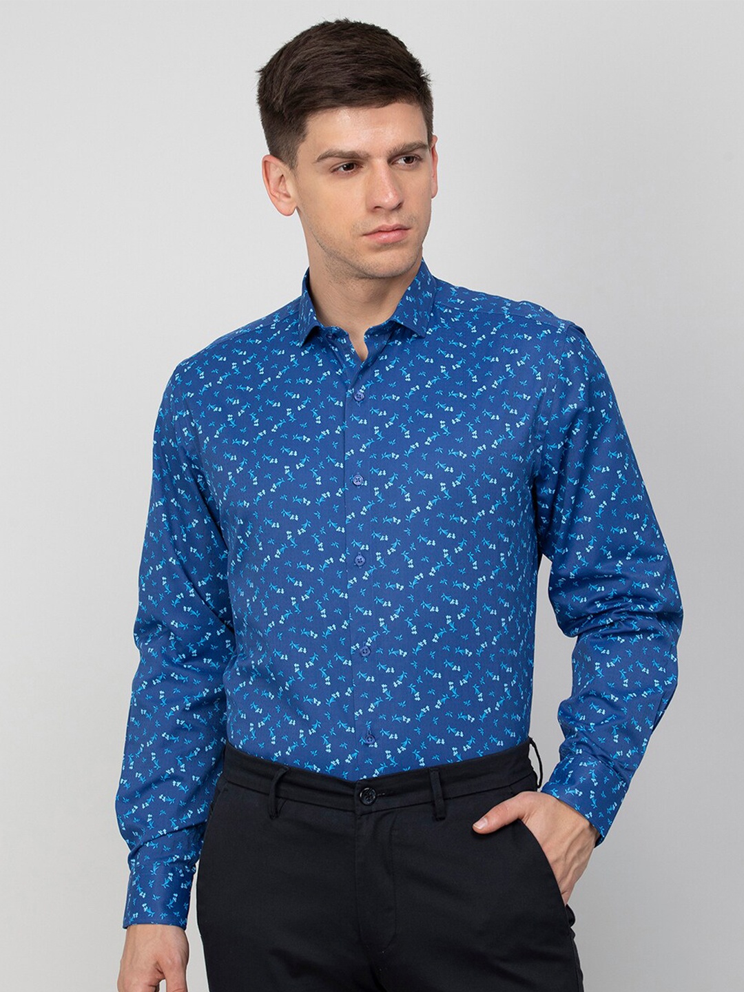 

CODE by Lifestyle Floral Printed Cotton Regular Fit Long Sleeves Formal Shirt, Blue