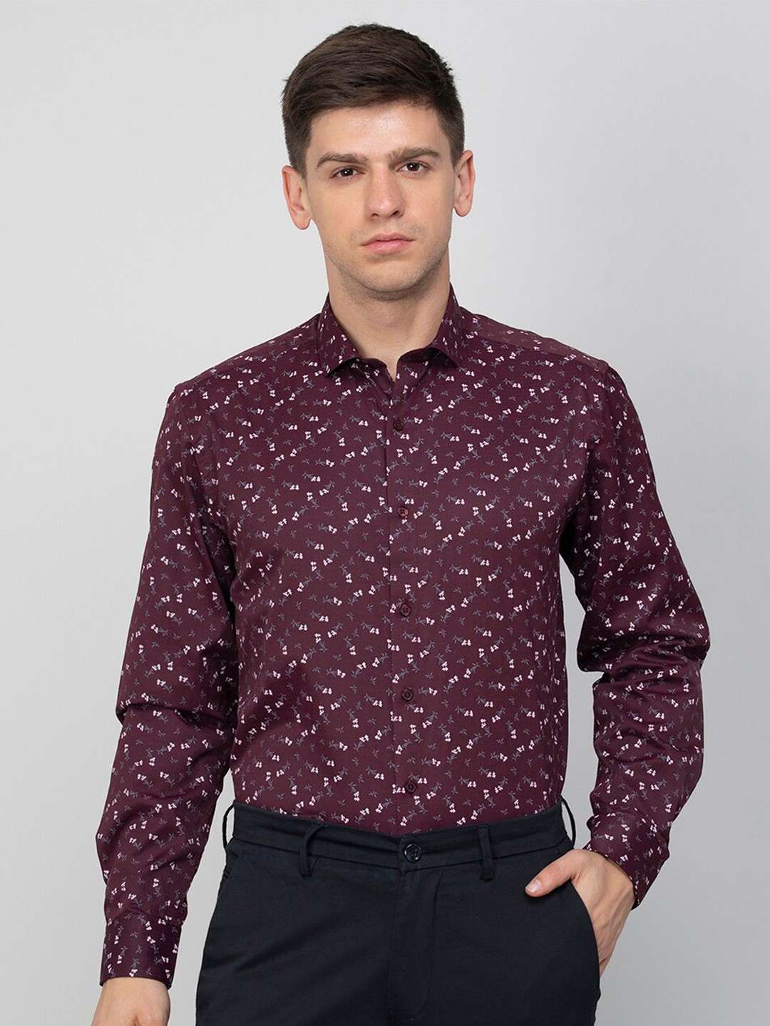 

CODE by Lifestyle Floral Printed Cotton Formal Shirt, Red