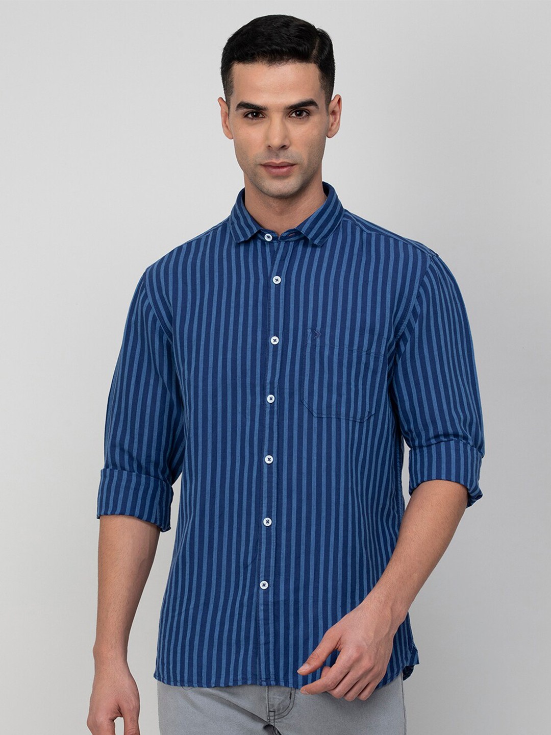 

CODE by Lifestyle Striped Spread Collar Casual Shirt, Navy blue