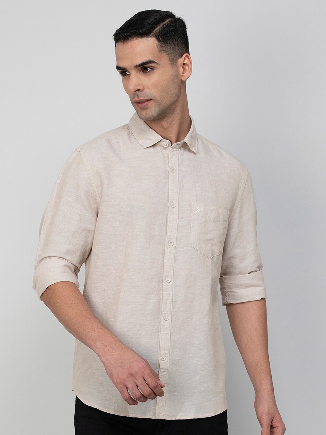 

CODE by Lifestyle Regular Fit Cotton Linen Casual Shirt, Beige