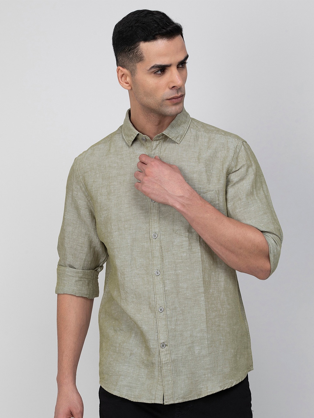 

CODE by Lifestyle Spread Collar Casual Shirt, Green