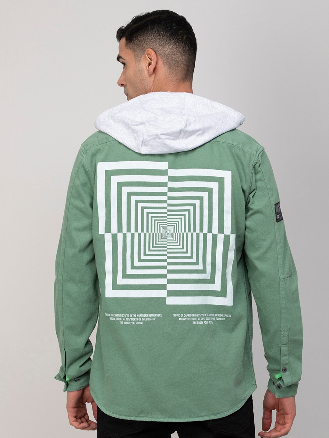 

Bossini Men Cotton Long Sleeves Hooded Casual Shirt, Green