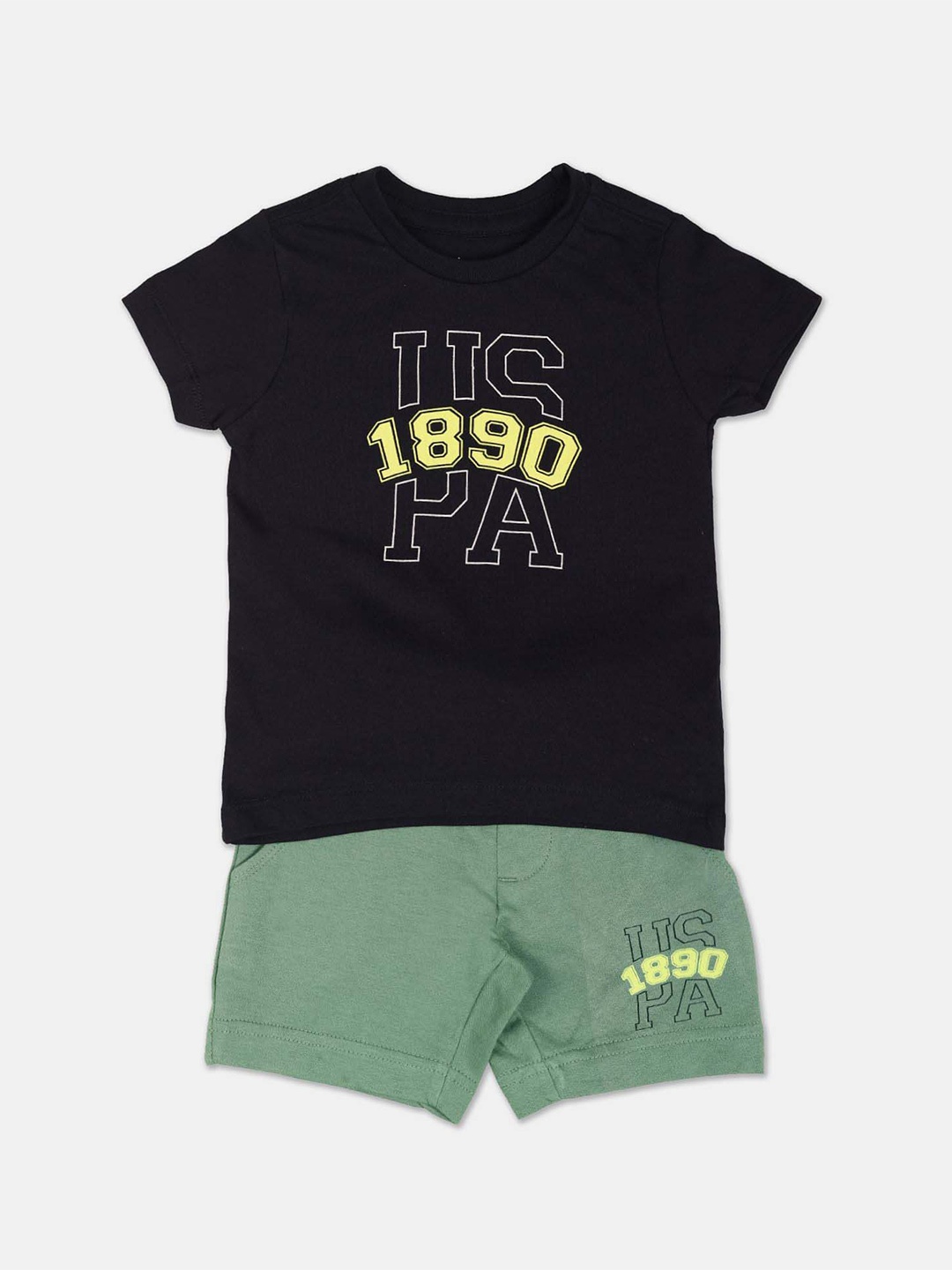 

U.S. Polo Assn. Kids Boys Typography Printed Pure Cotton T-shirt With Shorts, Black