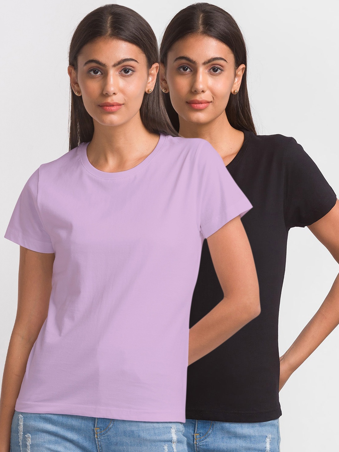 

FashionRack Pack Of 2 Round Neck Cotton T-Shirts, Black