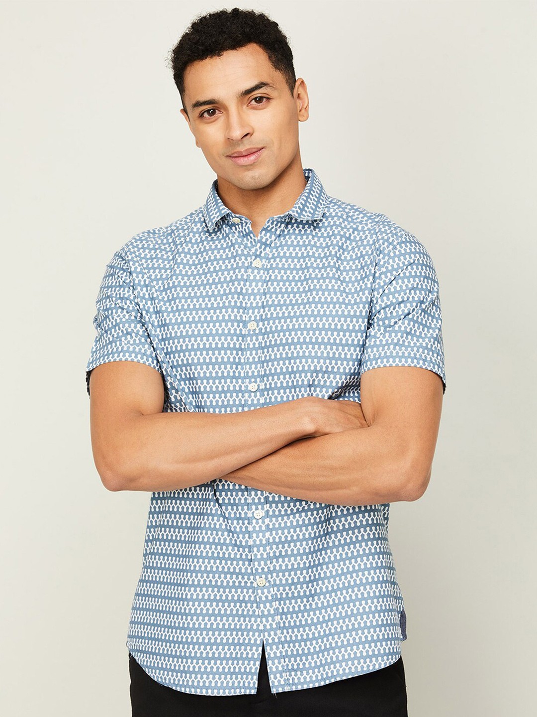 

Melange by Lifestyle Men Abstract Printed Short Sleeves Cotton Casual Shirt, Blue