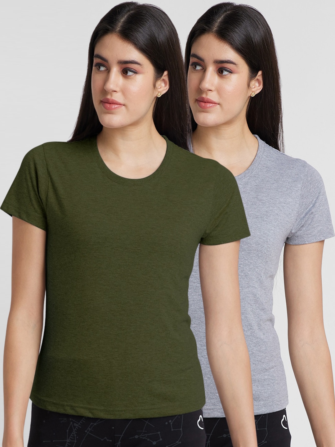 

FashionRack Women Pack Of 2 Cotton Lounge Tshirts, Grey