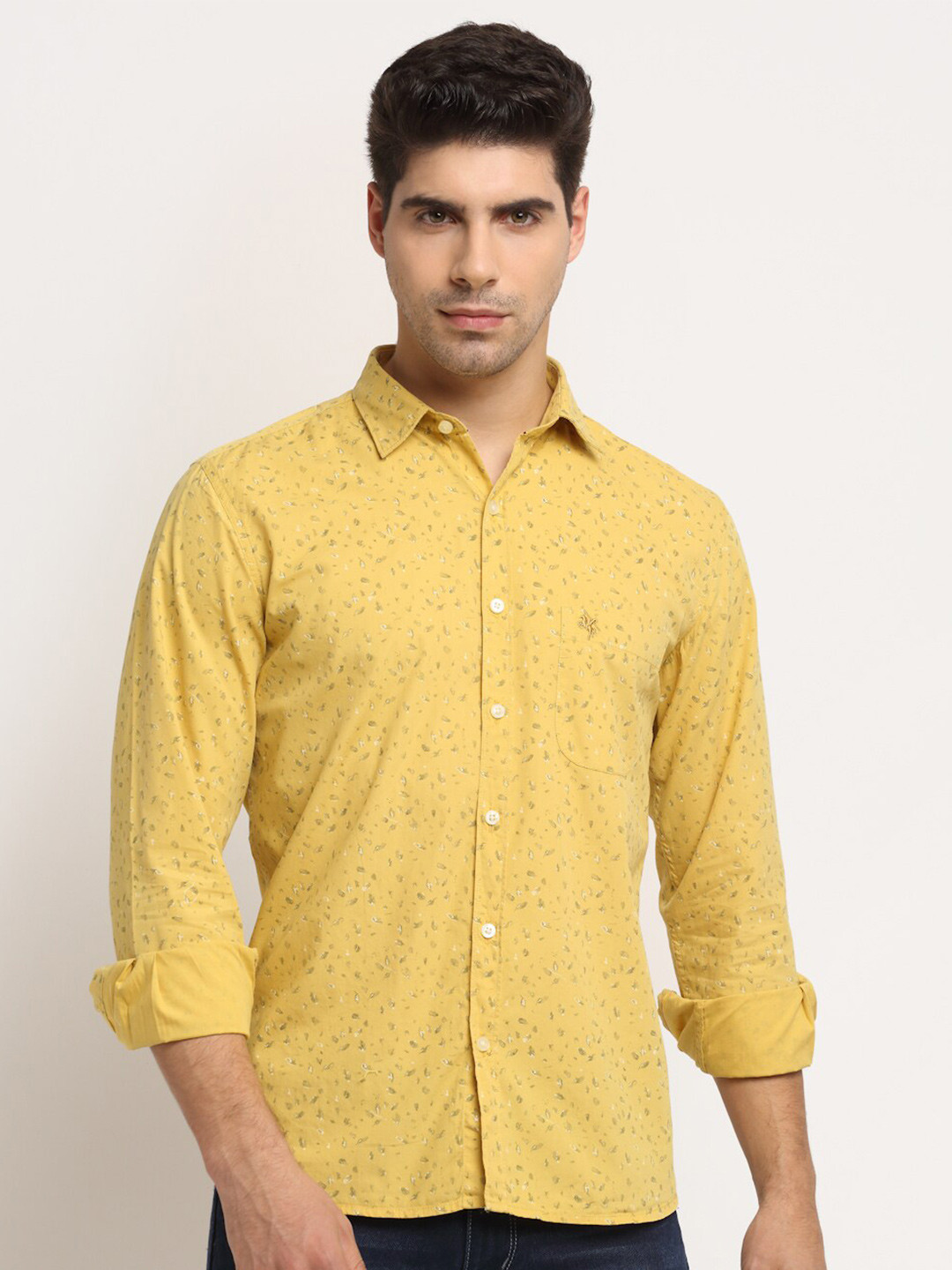 

Cantabil Printed Spread Collar Cotton Casual Shirt, Yellow