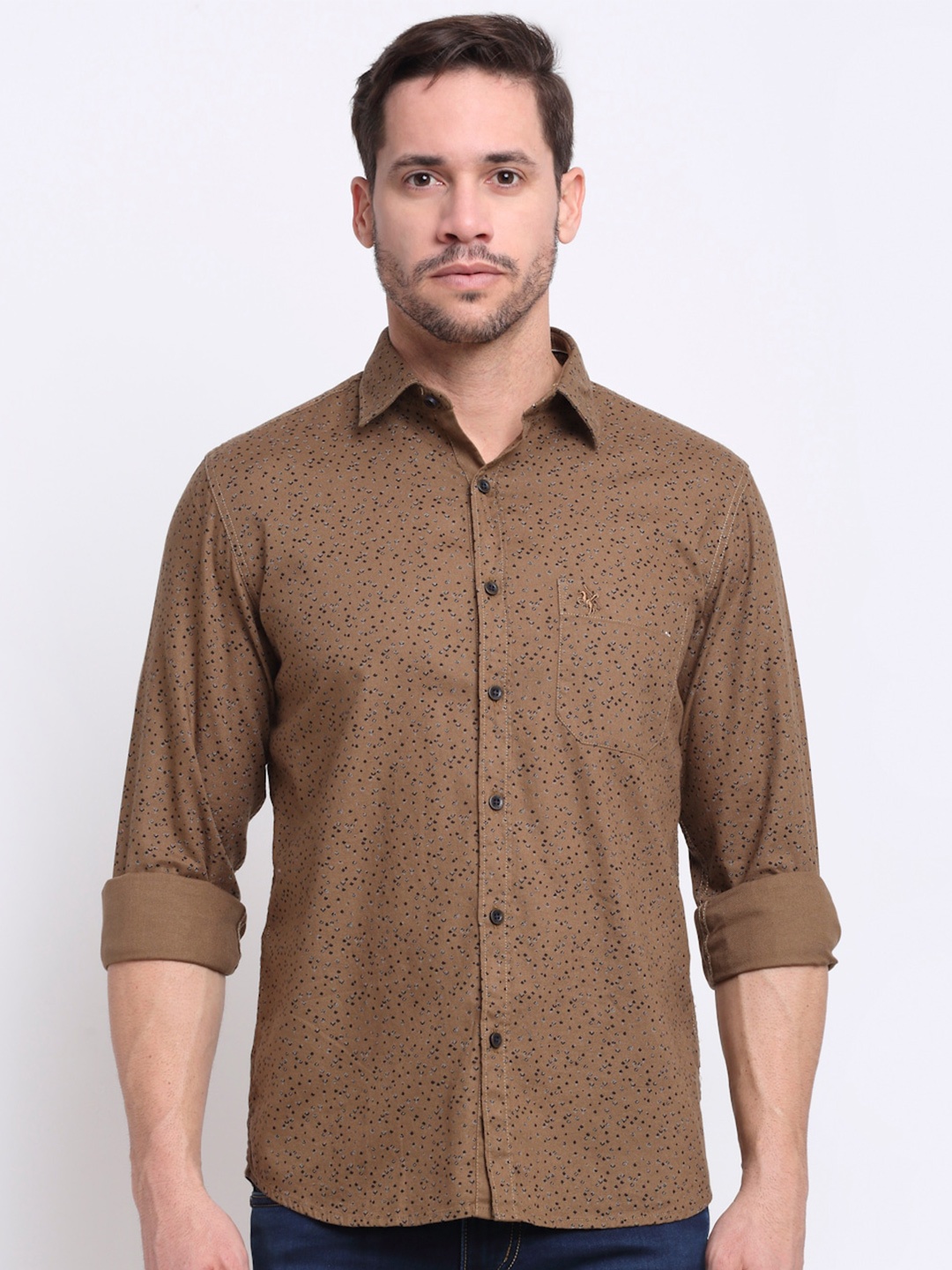 

Cantabil Micro Ditsy Printed Cotton Casual Shirt, Brown