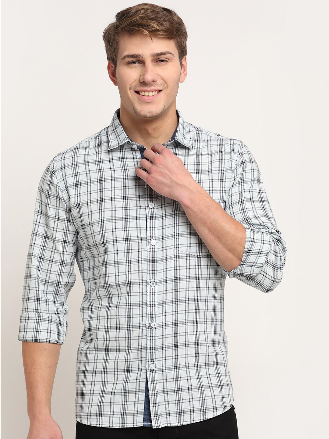 

Cantabil Tartan Checks Cotton Casual Shirt, White
