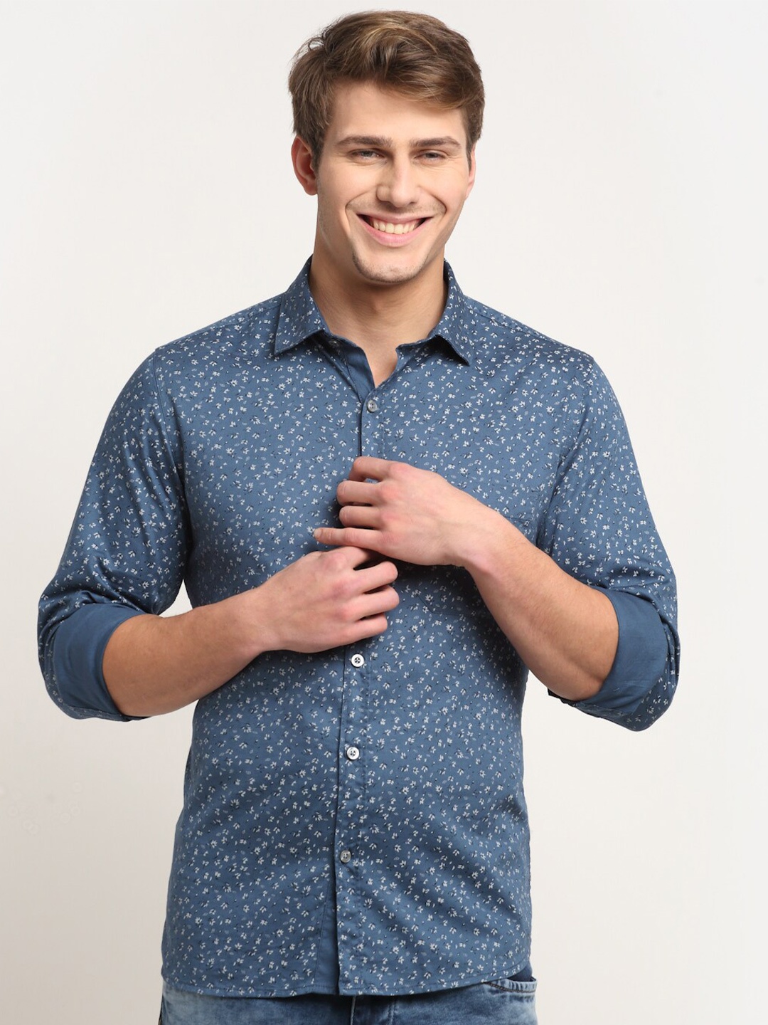 Cantabil Floral Printed Cotton Casual Shirt, Blue