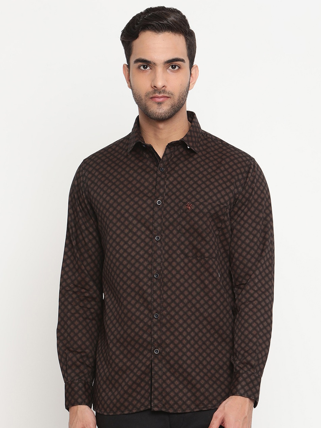 

Cantabil Men Geometric Printed Cotton Casual Shirt, Black