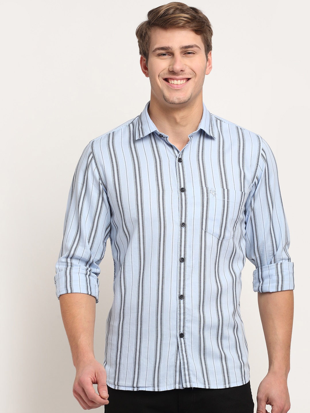 

Cantabil Men Striped Cotton Casual Shirt, Blue