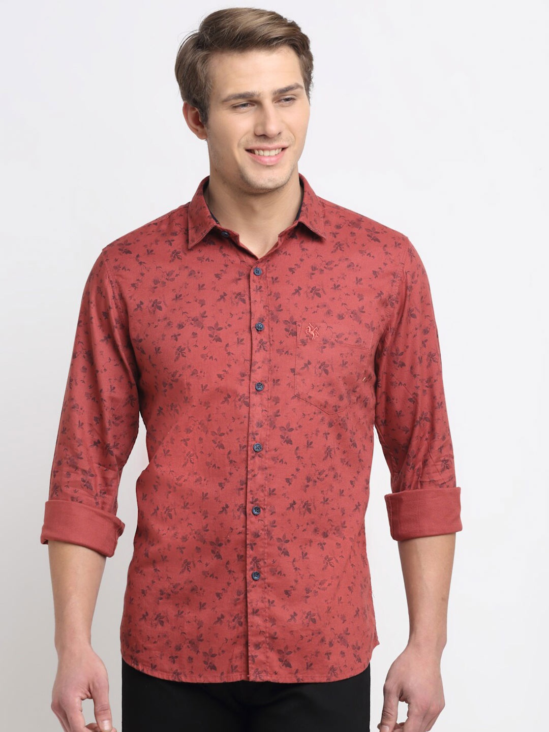 

Cantabil Floral Printed Cotton Casual Shirt, Rust